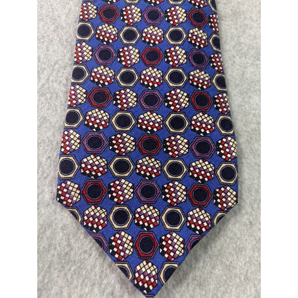 Vintage 90s Gianni Versace Tie Blue Hexagon‎ Geometric Checkerboard L:56” W:3.5”